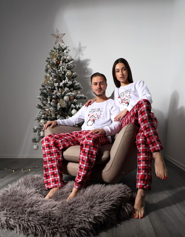 Pijama de Craciun MK02 Alb cu Rosu