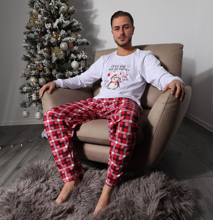 Pijama de Craciun MK02 Alb cu Rosu