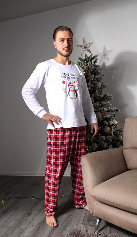 Pijama de Craciun MK02 Alb cu Rosu