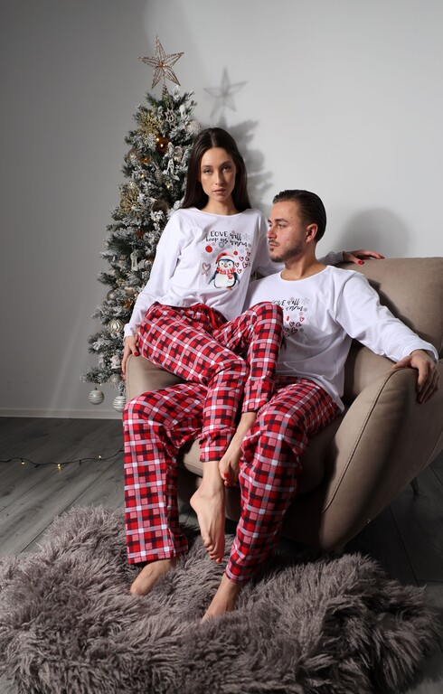 Pijama de Craciun MK01 Alb cu Rosu