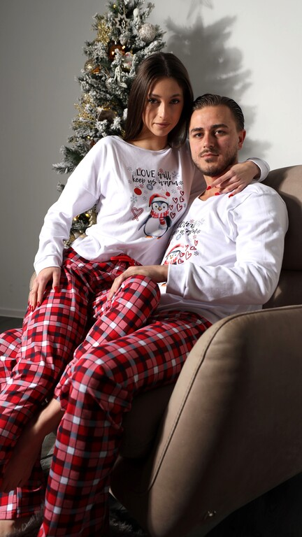 Pijama de Craciun MK01 Alb cu Rosu